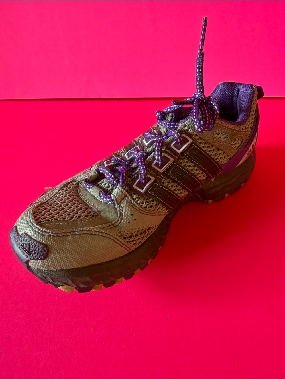 adidas Olive Green Trail Sneaker with Purple Accents